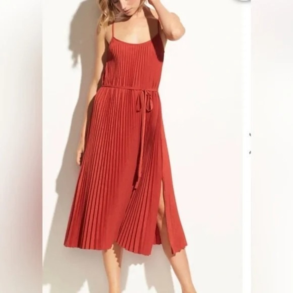 Vince‎ Pleated Cami Dress Paprika Orange Chic Versatile Classy Sz L $295 B33